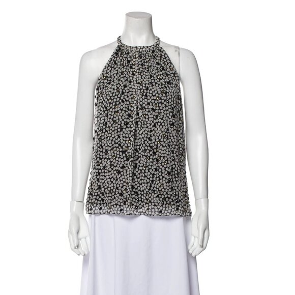 DVF Halter Neck Silk Print Blouse Top Shirt Womens Small Black White Beaded Gems - Picture 1 of 14